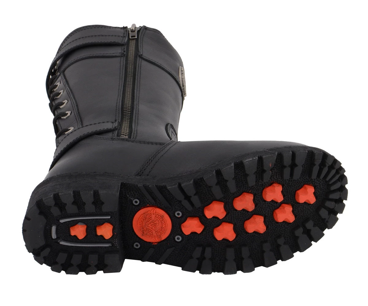 Riding Gear Milwaukee Leather MBL9385 Women's Black 15 Inch Calf Laced Leather Riding Boots With Side Zipper Entry