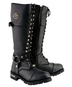 Milwaukee Leather MBL9390 Women’s Black 16-inch Lace-Up Front Cap Toe Riding Boots Riding Gear