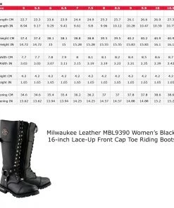 Milwaukee Leather MBL9390 Women’s Black 16-inch Lace-Up Front Cap Toe Riding Boots Riding Gear