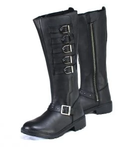 Milwaukee Leather MBL9395 Women's Black 17 Inch Side Strap Riding Boots With Side Zipper Entry Riding Gear