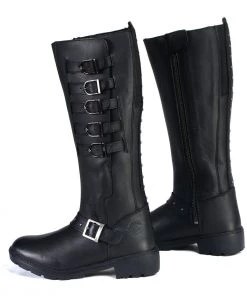 Milwaukee Leather MBL9395 Women's Black 17 Inch Side Strap Riding Boots With Side Zipper Entry Riding Gear