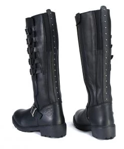 Milwaukee Leather MBL9395 Women's Black 17 Inch Side Strap Riding Boots With Side Zipper Entry Riding Gear