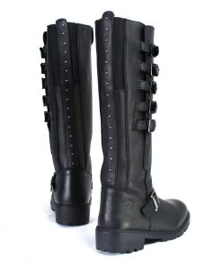 Milwaukee Leather MBL9395 Women's Black 17 Inch Side Strap Riding Boots With Side Zipper Entry Riding Gear