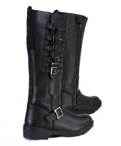 Milwaukee Leather MBL9395 Women's Black 17 Inch Side Strap Riding Boots With Side Zipper Entry Riding Gear