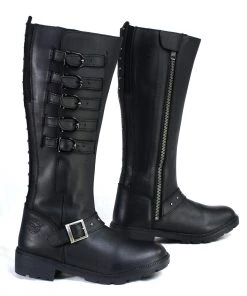 Milwaukee Leather MBL9395 Women's Black 17 Inch Side Strap Riding Boots With Side Zipper Entry Riding Gear