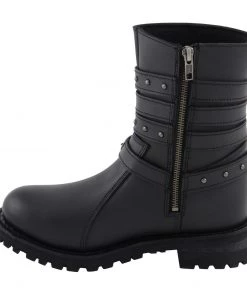 Milwaukee Leather MBL9399 Women's 9 Inch Black Triple Buckle Leather Harness Boots With Side Zipper Entry