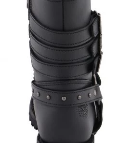 Milwaukee Leather MBL9399 Women's 9 Inch Black Triple Buckle Leather Harness Boots With Side Zipper Entry