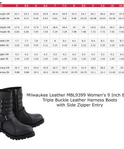 Milwaukee Leather MBL9399 Women's 9 Inch Black Triple Buckle Leather Harness Boots With Side Zipper Entry