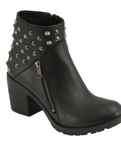 Milwaukee Leather MBL9402 Women's Black Spiked Side Zipper Entry Boot With Platform Heel