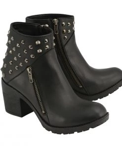 Milwaukee Leather MBL9402 Women's Black Spiked Side Zipper Entry Boot With Platform Heel