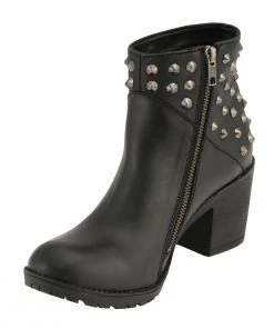 Milwaukee Leather MBL9402 Women's Black Spiked Side Zipper Entry Boot With Platform Heel