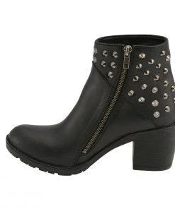 Milwaukee Leather MBL9402 Women's Black Spiked Side Zipper Entry Boot With Platform Heel