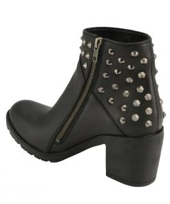Milwaukee Leather MBL9402 Women's Black Spiked Side Zipper Entry Boot With Platform Heel
