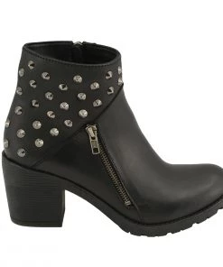 Milwaukee Leather MBL9402 Women's Black Spiked Side Zipper Entry Boot With Platform Heel