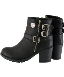 Milwaukee Performance Milwaukee Leather MBL9405 Women's Black Boots With Side Zipper And Triple Buckle Adjustment