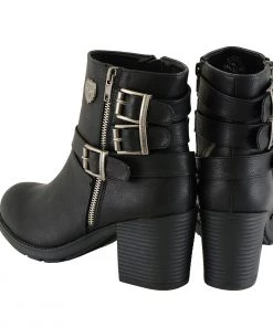 Milwaukee Performance Milwaukee Leather MBL9405 Women's Black Boots With Side Zipper And Triple Buckle Adjustment