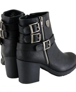 Milwaukee Performance Milwaukee Leather MBL9405 Women's Black Boots With Side Zipper And Triple Buckle Adjustment