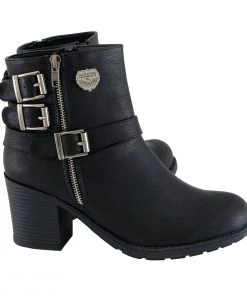 Milwaukee Performance Milwaukee Leather MBL9405 Women's Black Boots With Side Zipper And Triple Buckle Adjustment