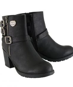 Milwaukee Performance Milwaukee Leather MBL9405 Women's Black Boots With Side Zipper And Triple Buckle Adjustment