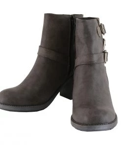 Milwaukee Performance Riding Gear Milwaukee Leather MBL9406 Women's Stone Grey Triple Buckle Side Zipper Boots With Platform Heel