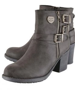 Milwaukee Performance Riding Gear Milwaukee Leather MBL9406 Women's Stone Grey Triple Buckle Side Zipper Boots With Platform Heel