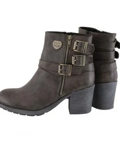Milwaukee Performance Riding Gear Milwaukee Leather MBL9406 Women's Stone Grey Triple Buckle Side Zipper Boots With Platform Heel
