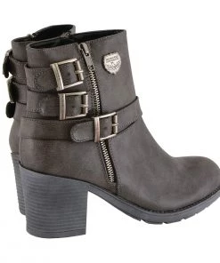 Milwaukee Performance Riding Gear Milwaukee Leather MBL9406 Women's Stone Grey Triple Buckle Side Zipper Boots With Platform Heel