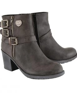 Milwaukee Performance Riding Gear Milwaukee Leather MBL9406 Women's Stone Grey Triple Buckle Side Zipper Boots With Platform Heel