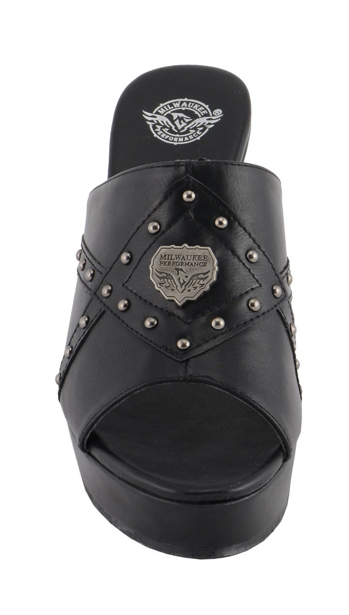 Riding Gear Milwaukee Performance MBL9407 Women's Black Open Toe Wedge Sandals With Studs