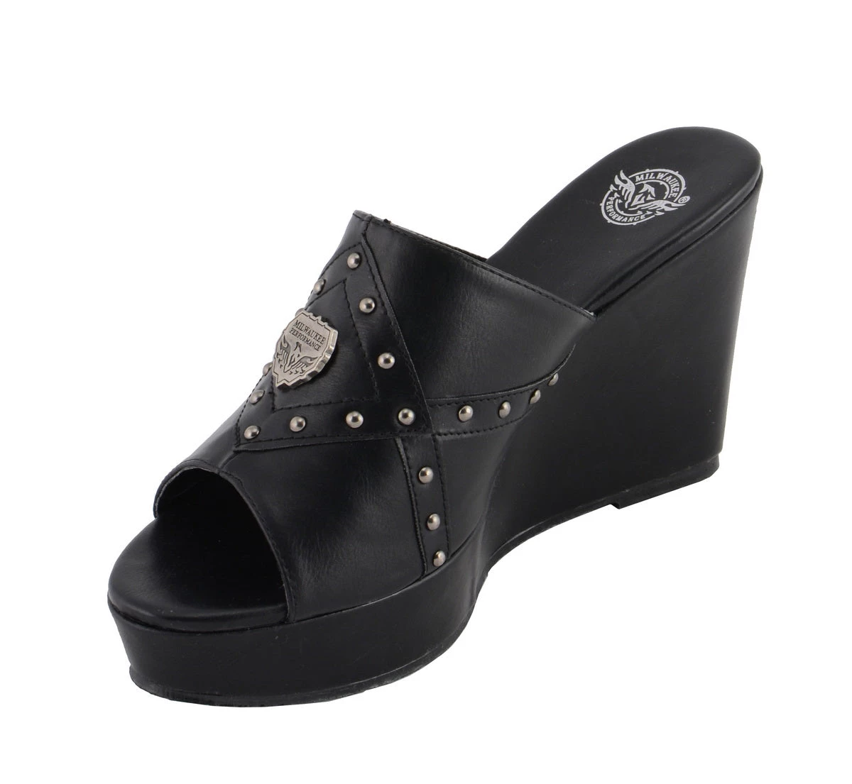 Riding Gear Milwaukee Performance MBL9407 Women's Black Open Toe Wedge Sandals With Studs