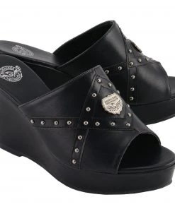 Riding Gear Milwaukee Performance MBL9407 Women's Black Open Toe Wedge Sandals With Studs