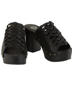 Milwaukee Performance Milwaukee Leather MBL9410 Women's Black Open Toe Platform Wedges With Studs Riding Gear