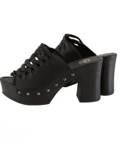 Milwaukee Performance Milwaukee Leather MBL9410 Women's Black Open Toe Platform Wedges With Studs Riding Gear