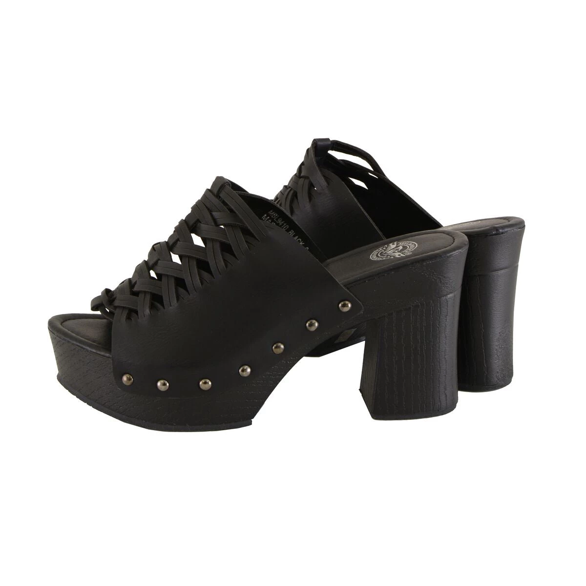 Milwaukee Performance Milwaukee Leather MBL9410 Women's Black Open Toe Platform Wedges With Studs Riding Gear