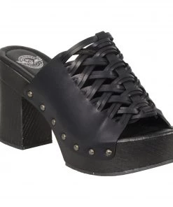 Milwaukee Performance Milwaukee Leather MBL9410 Women's Black Open Toe Platform Wedges With Studs Riding Gear