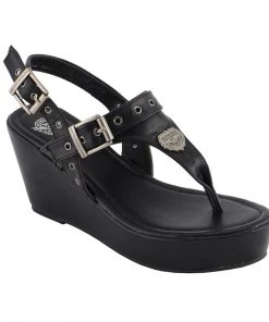 Riding Gear Milwaukee Performance MBL9411 Women's Black Wedge Sandals With Buckled Straps