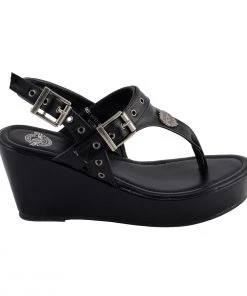Riding Gear Milwaukee Performance MBL9411 Women's Black Wedge Sandals With Buckled Straps