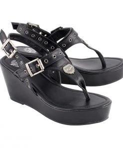 Riding Gear Milwaukee Performance MBL9411 Women's Black Wedge Sandals With Buckled Straps