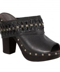 Riding Gear Milwaukee Performance MBL9415 Women's Black Peep Toe Platform Clog With Wrap Around Studding