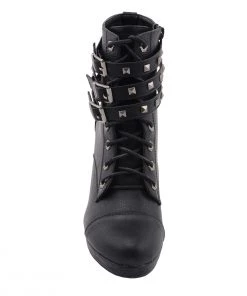 Riding Gear Milwaukee Performance MBL9417 Women's Black Lace-Up Boots With Triple Strap Studded Accents