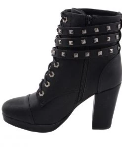 Riding Gear Milwaukee Performance MBL9417 Women's Black Lace-Up Boots With Triple Strap Studded Accents