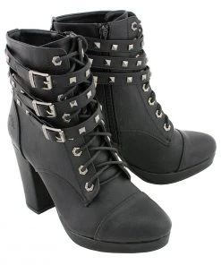 Riding Gear Milwaukee Performance MBL9417 Women's Black Lace-Up Boots With Triple Strap Studded Accents