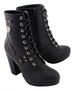 Milwaukee Performance MBL9418 Women's Black Lace-Up Platform Boots With Studded Accents Riding Gear