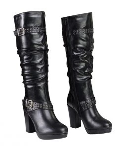 Milwaukee Performance Milwaukee Leather MBL9419 Ladies Tall Black Platform Boots With Slouch Shaft