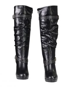 Milwaukee Performance Milwaukee Leather MBL9419 Ladies Tall Black Platform Boots With Slouch Shaft