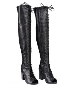 Milwaukee Performance MBL9421 Women's Black Lace-Up Knee-High Boots With Open Toe Riding Gear