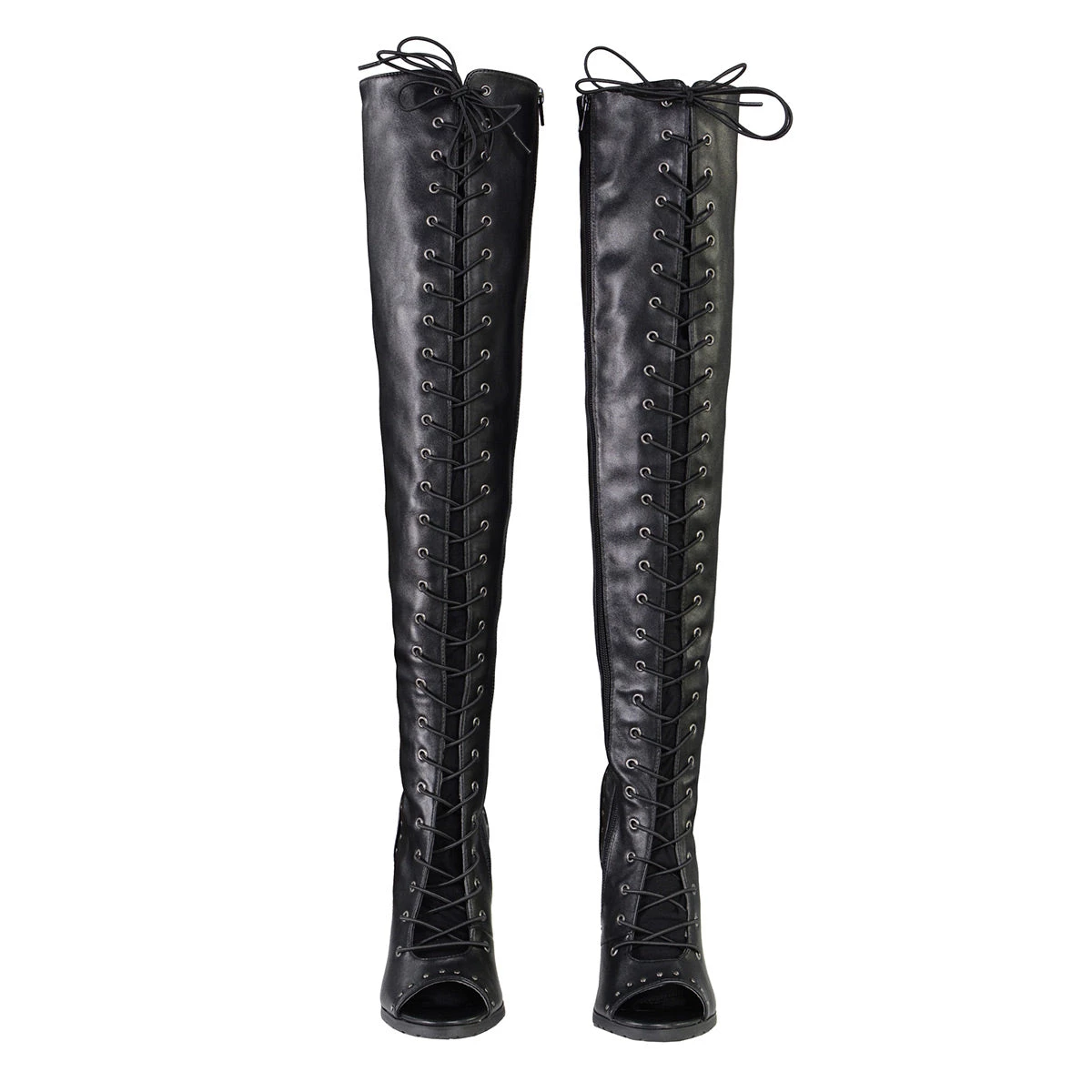 Milwaukee Performance MBL9421 Women's Black Lace-Up Knee-High Boots With Open Toe Riding Gear