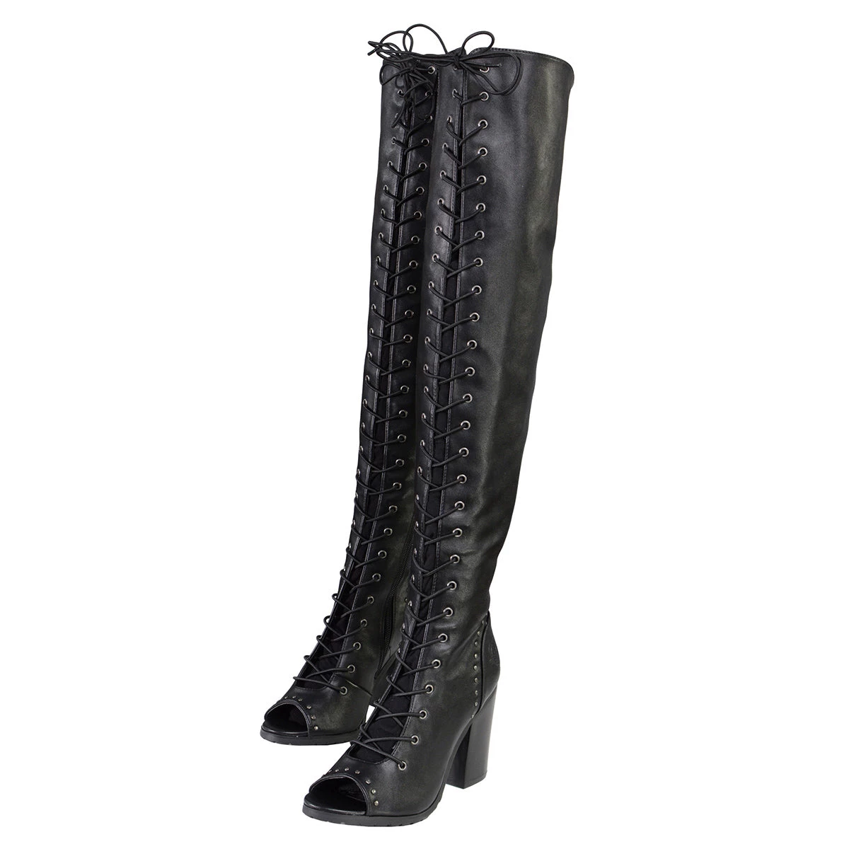 Milwaukee Performance MBL9421 Women's Black Lace-Up Knee-High Boots With Open Toe Riding Gear