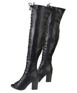 Milwaukee Performance MBL9421 Women's Black Lace-Up Knee-High Boots With Open Toe Riding Gear