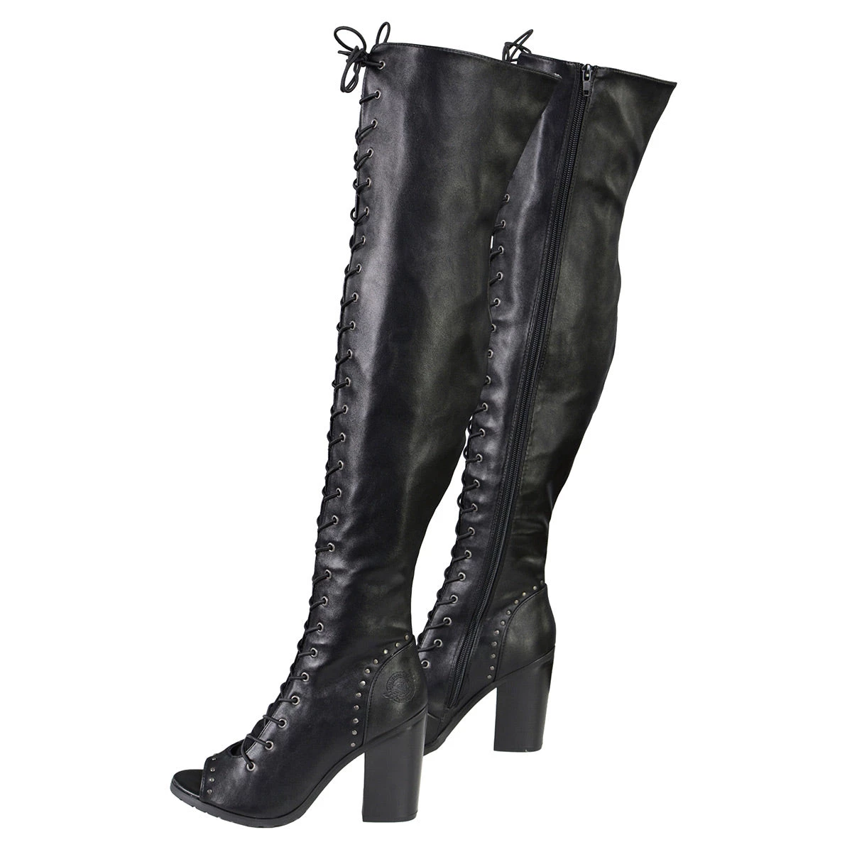 Milwaukee Performance MBL9421 Women's Black Lace-Up Knee-High Boots With Open Toe Riding Gear